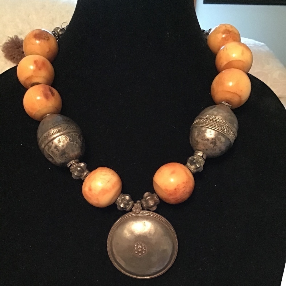 Nepalese Tribal Necklace Bone and Silver